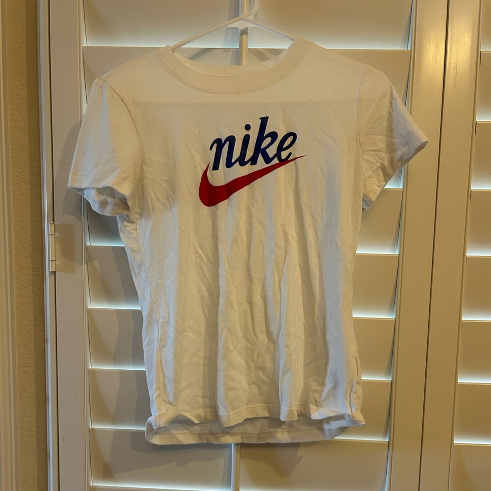 Nike White Short Sleeve Tee with Red and Blue Logo